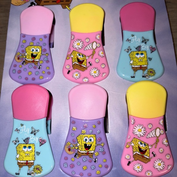 🆕💜 Nickelodeon SpongeBob SquarePants Magnetic Bag Clips Set of 6 Fridge Clips - Picture 3 of 5